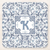 Blue Extravagant Floral Graphic Personalisiert Rechteckiger Pappuntersetzer (Vorderseite)