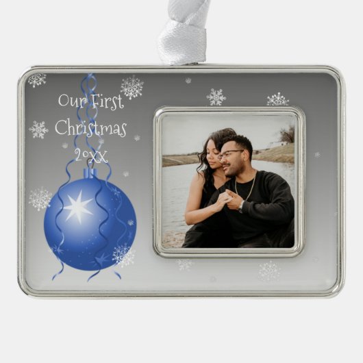 Blue Extravagant Ornament Weihnachten Gerahmtes Or Rahmen-Ornament Silber (Vorderseite)