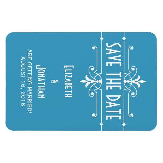 Blue Extravagant Ornamental Save the Date Magnet (Horizontal)