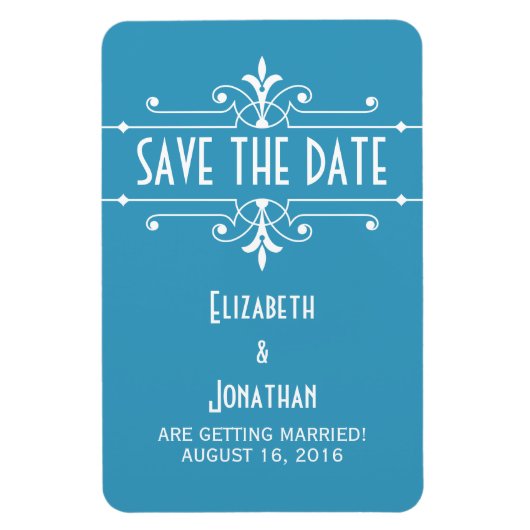 Blue Extravagant Ornamental Save the Date Magnet (Vertikal)