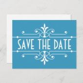 Blue Extravagant Ornamental Save the Date Postkart Ankündigungspostkarte (Vorne/Hinten)