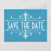 Blue Extravagant Ornamental Save the Date Postkart Ankündigungspostkarte (Vorderseite)