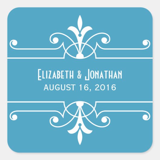 Blue Extravagant Ornamental Wedding Stickers (Vorderseite)
