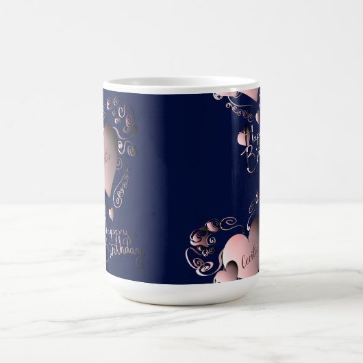 Blue&Extravagant Pink 3D-Herzen, "Happy Birthday"  Kaffeetasse (Mittel)