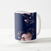 Blue&Extravagant Pink 3D-Herzen, "Happy Birthday" Kaffeetasse (VorderseiteRechts)