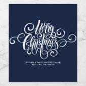 Blue Extravagant Script "Merry Christmas" Personal Weinetikett (Einzelnes Label)