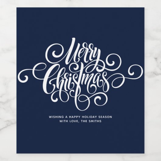 Blue Extravagant Script "Merry Christmas" Personal Weinetikett (Einzelnes Label)