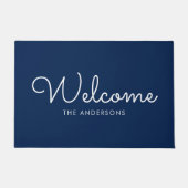 Blue Extravagant Script "Welcome" Personalisiert Fußmatte (Vorderseite)