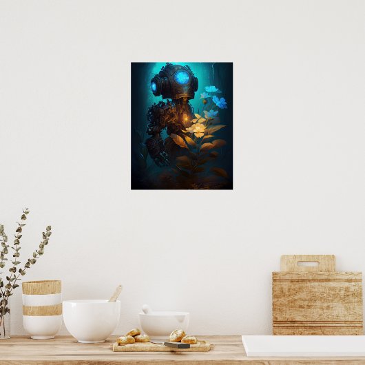 Blue Eye Bot & Blume Poster (Küche)
