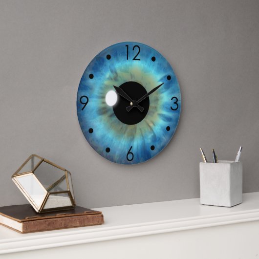 Blue Eye Iris Eyeball Custom Large Round Clock Große Wanduhr (Büro)