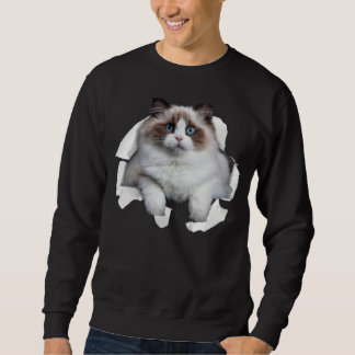 Blue eye Kitten Torn Cloth Himalayan Birman Ragdol Sweatshirt