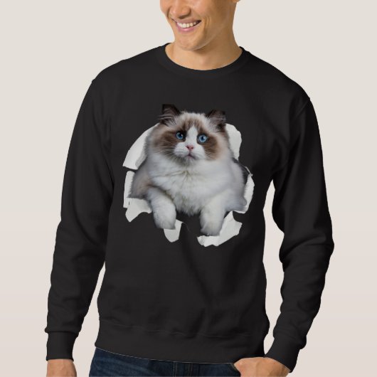 Blue eye Kitten Torn Cloth Himalayan Birman Ragdol Sweatshirt (Vorderseite)