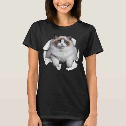 Blue eye Kitten Torn Cloth Himalayan Birman Ragdol T-Shirt (Vorderseite)