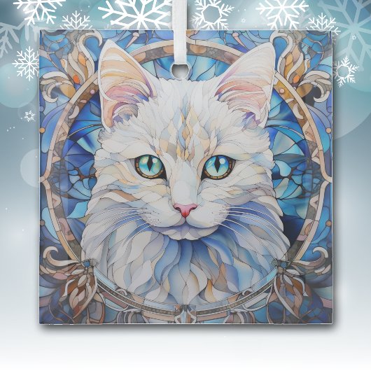 Blue Eye White Cat Stained Ornament Aus Glas
