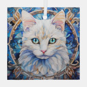 Blue Eye White Cat Stained Ornament Aus Glas (Rückseite)