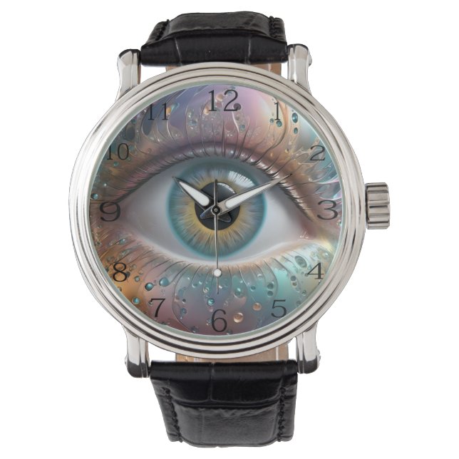 Blue Eyeball Fraktal Art Armbanduhr (Vorderseite)