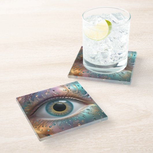Blue Eyeball Fraktal Art Glasuntersetzer (Schrägansicht)