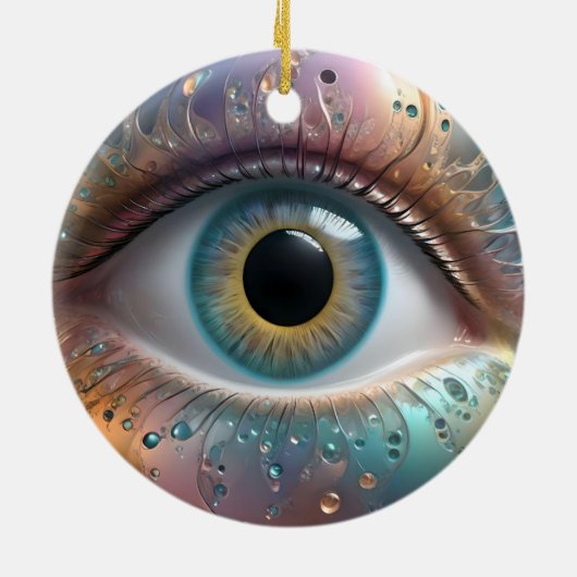 Blue Eyeball Fraktal Art Keramik Ornament (Hinten)