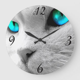 Blue eyed Cat Wall Clock Große Wanduhr