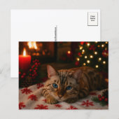 Blue-Eyed Christmas Cat Postcard Cozy Fireplace Postkarte (Vorne/Hinten)