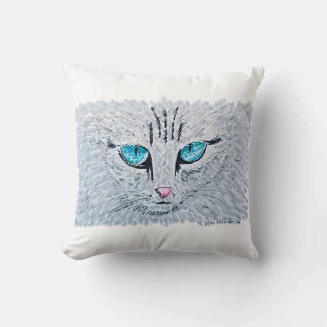 Blue Eyed Fluffy Cat Kissen (Vorderseite)
