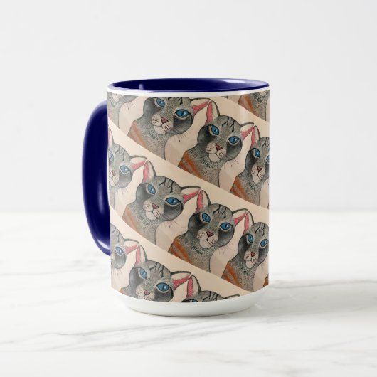 Blue eyed Silver Cat Mug Tasse (Vorderseite Links)