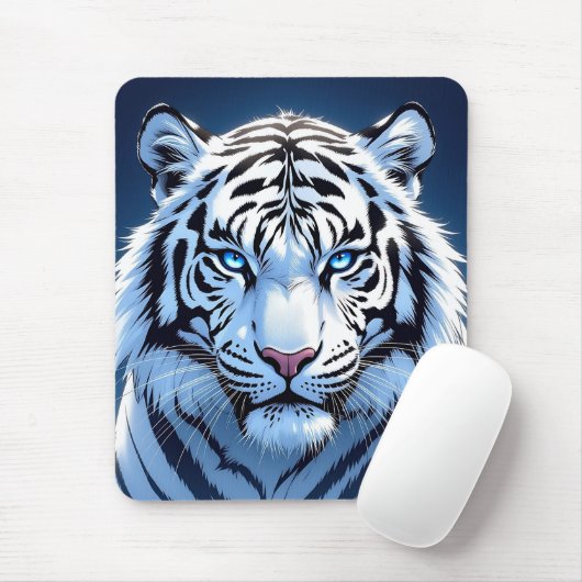 Blue eyed White Tiger Ai Art Mousepad (Mit Mouse)