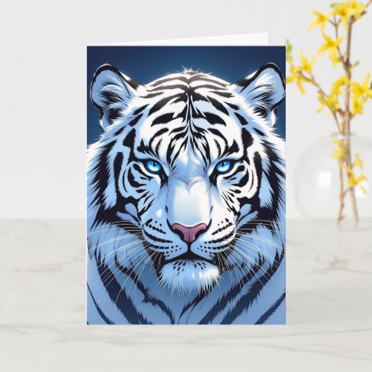 Blue eyed White Tiger Birthday Karte (Gelbe Blume)