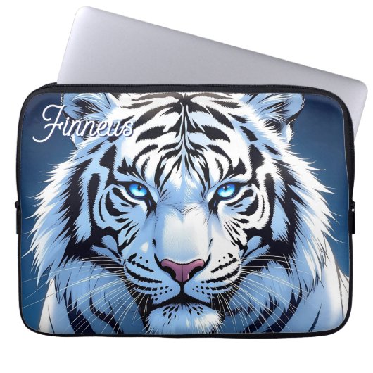 Blue eyed White Tiger Personalized Laptopschutzhülle (Vorderseite)