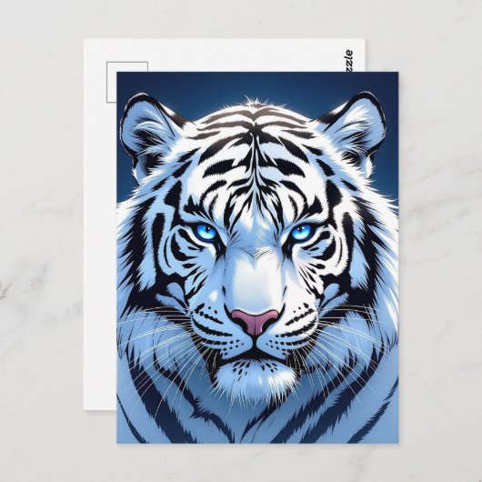 Blue eyed White Tiger | Saying hi Postkarte (Vorne/Hinten)