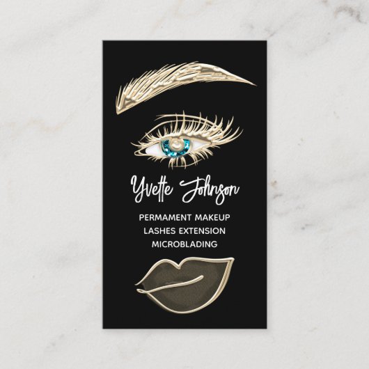 Blue Eyelash Brows Makeup Logo QR Code Gold Schwar Visitenkarte (Vorderseite)