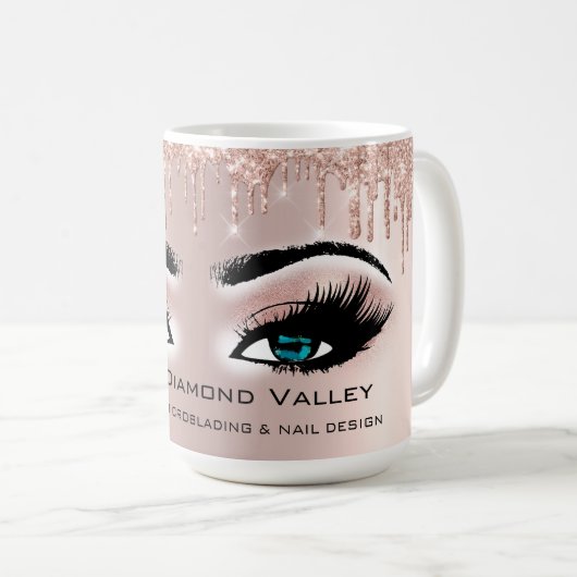 Blue Eyelashes Rose Glitzer Tropfen Makeup Bride Kaffeetasse (VorderseiteRechts)