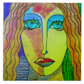 Blue Eyes Abstraktes digitales Portrait einer Frau Fliese (Vorderseite)