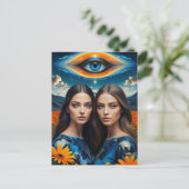 Blue Eyes Surreal Twins Postkarte (Stehend Vorderseite)