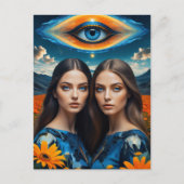 Blue Eyes Surreal Twins Postkarte (Vorderseite)