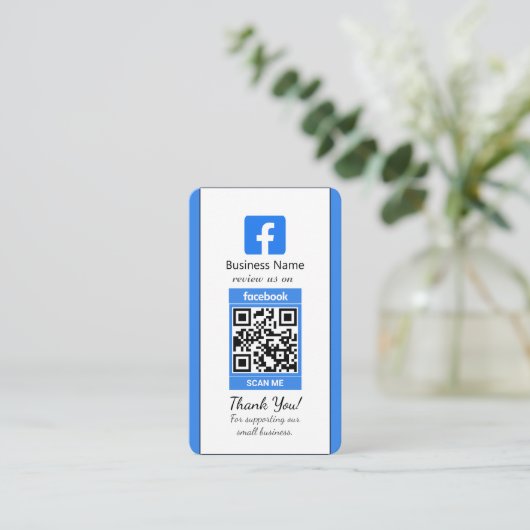 Blue Facebook Review Business Card mit QR Code Visitenkarte (Stehend Vorderseite)
