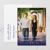Blue Fade Foto Save the Date Postkarte (Vorne/Hinten)