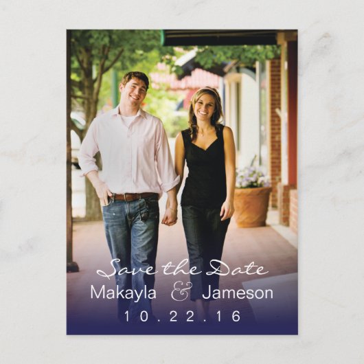Blue Fade Foto Save the Date Postkarte (Vorderseite)