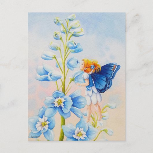 Blue Faion Delphinium Blume Watercolor Postkarte (Vorderseite)