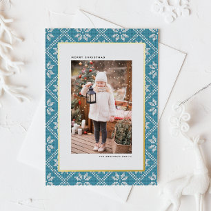 Blue Fair Isle Strick Pattern Foto Weihnachten Folien Feiertagskarte