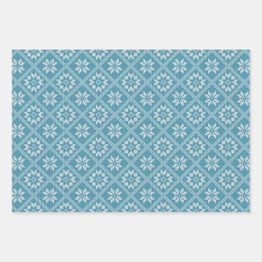 Blue Fair Isle Sweater Strick Pattern Weihnachten Geschenkpapier Set (Vorderseite 3)