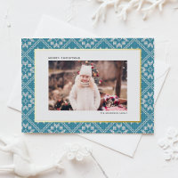 Blue Fair Isle Winter Strick Pattern Foto Weihnach