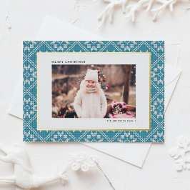 Blue Fair Isle Winter Strick Pattern Foto Weihnach Folien Feiertagskarte