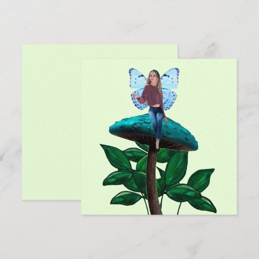 Blue Fairy auf Toadstool Note Card Mitteilungskarte (Vorne/Hinten)