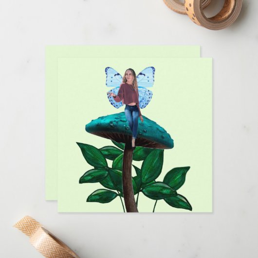 Blue Fairy auf Toadstool Note Card Mitteilungskarte (Vorderseite/Rückseite Beispiel)