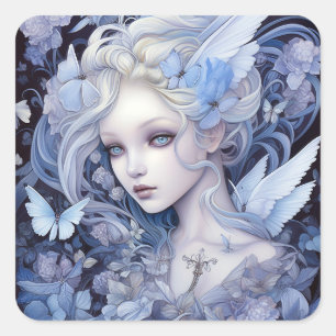 Blue Fairy Fantasy Art Quadratischer Aufkleber