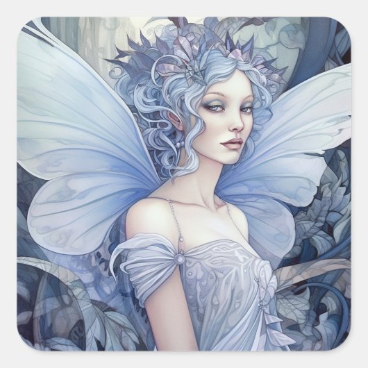 Blue Fairy Fantasy Art Quadratischer Aufkleber (Vorderseite)