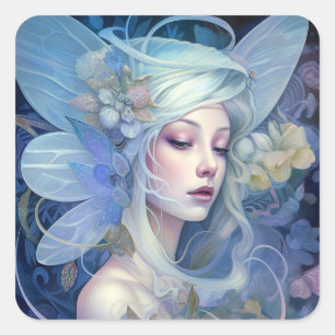 Blue Fairy Fantasy Art Quadratischer Aufkleber