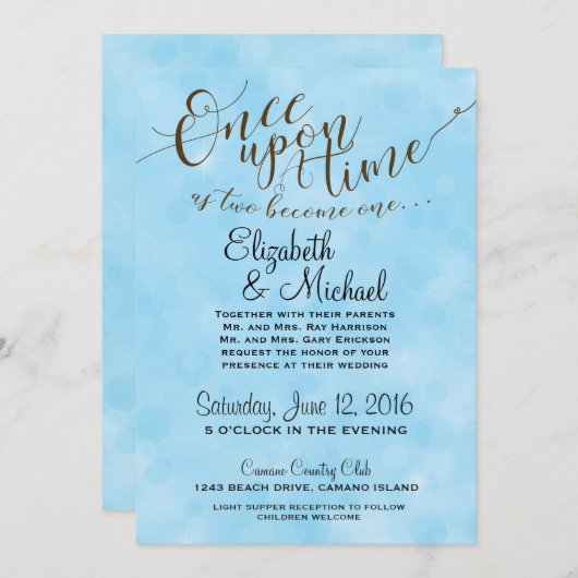 Blue Fairytale Wedding Einladung (Vorne/Hinten)