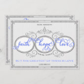 Blue Faith Hope Liebe Hochzeit Einladung (Vorne/Hinten)